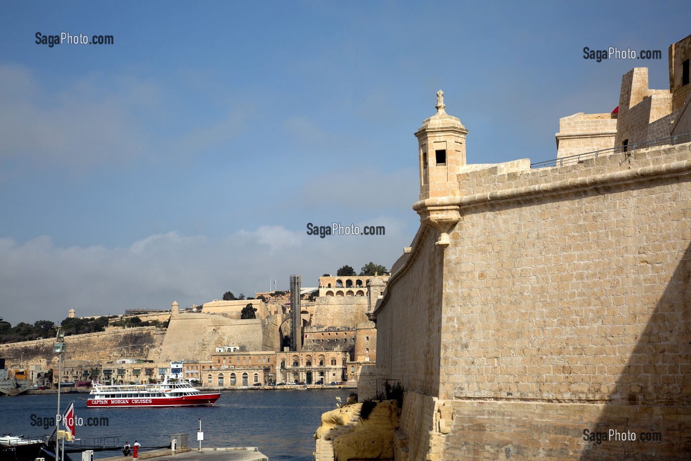 FORT SANT ANGELO, FORT SAINT ANGE, BIRGU, VITTORIOSA ET ASCENSEUR DU JARDIN D'UPPER BARRAKKA SUR L'AUTRE RIVE, LA VALETTE, MALTE 