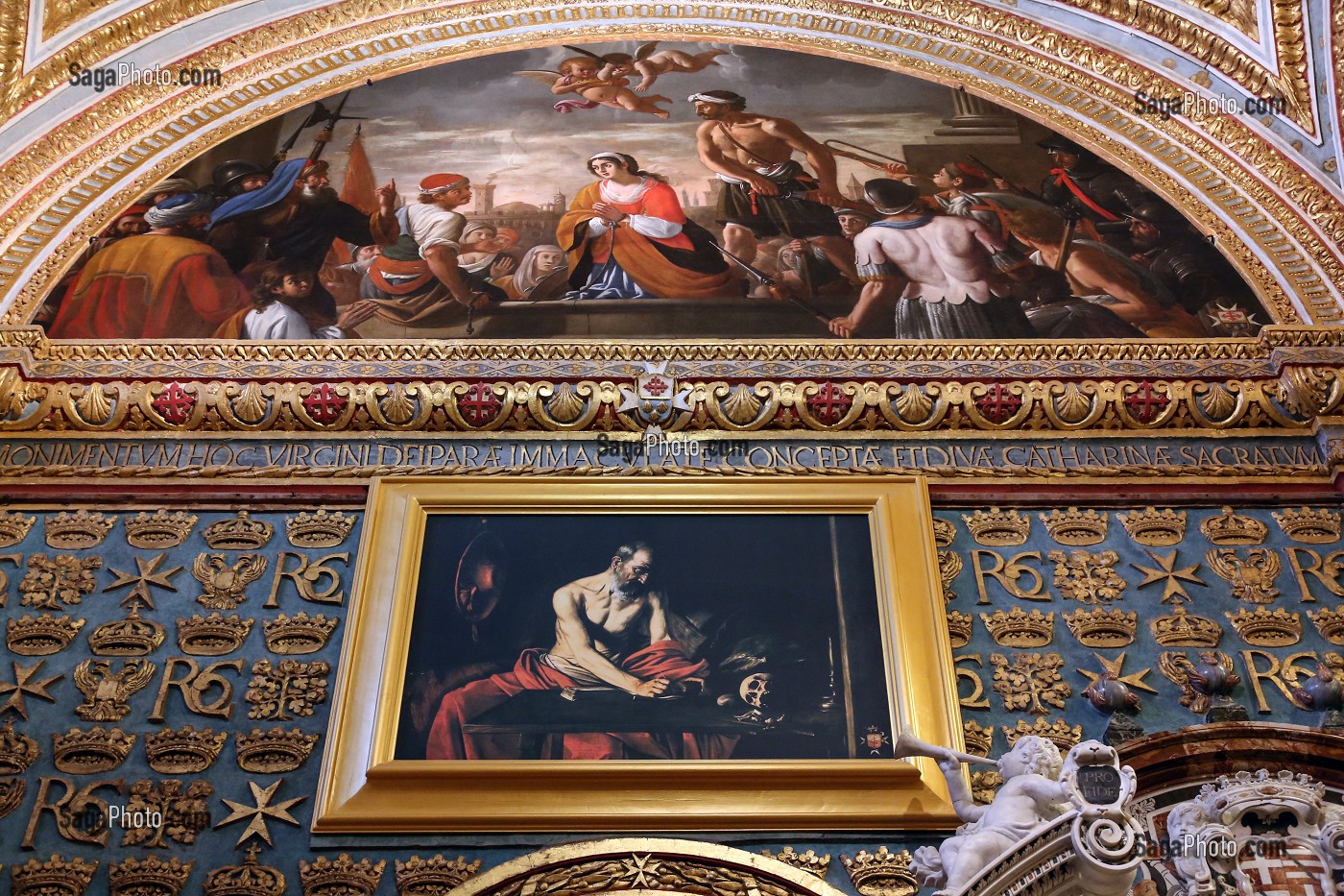 REPRODUCTION DE SAINT JEROME ECRIVANT, LE CARAVAGE CO CATHEDRALE SAINT JEAN, LA VALETTE, MALTE 
