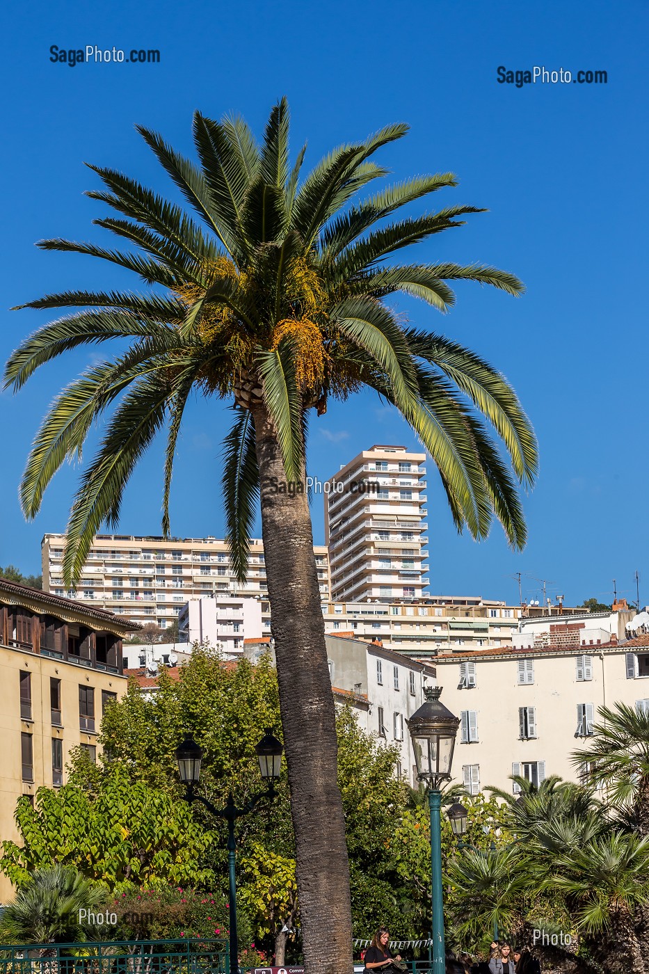 ILLUSTRATION IMMOBILIER, FACADE D'IMMEUBLE, PLACE DE GAULLE A AJACCIO, CORSE DU SUD (2A), FRANCE 