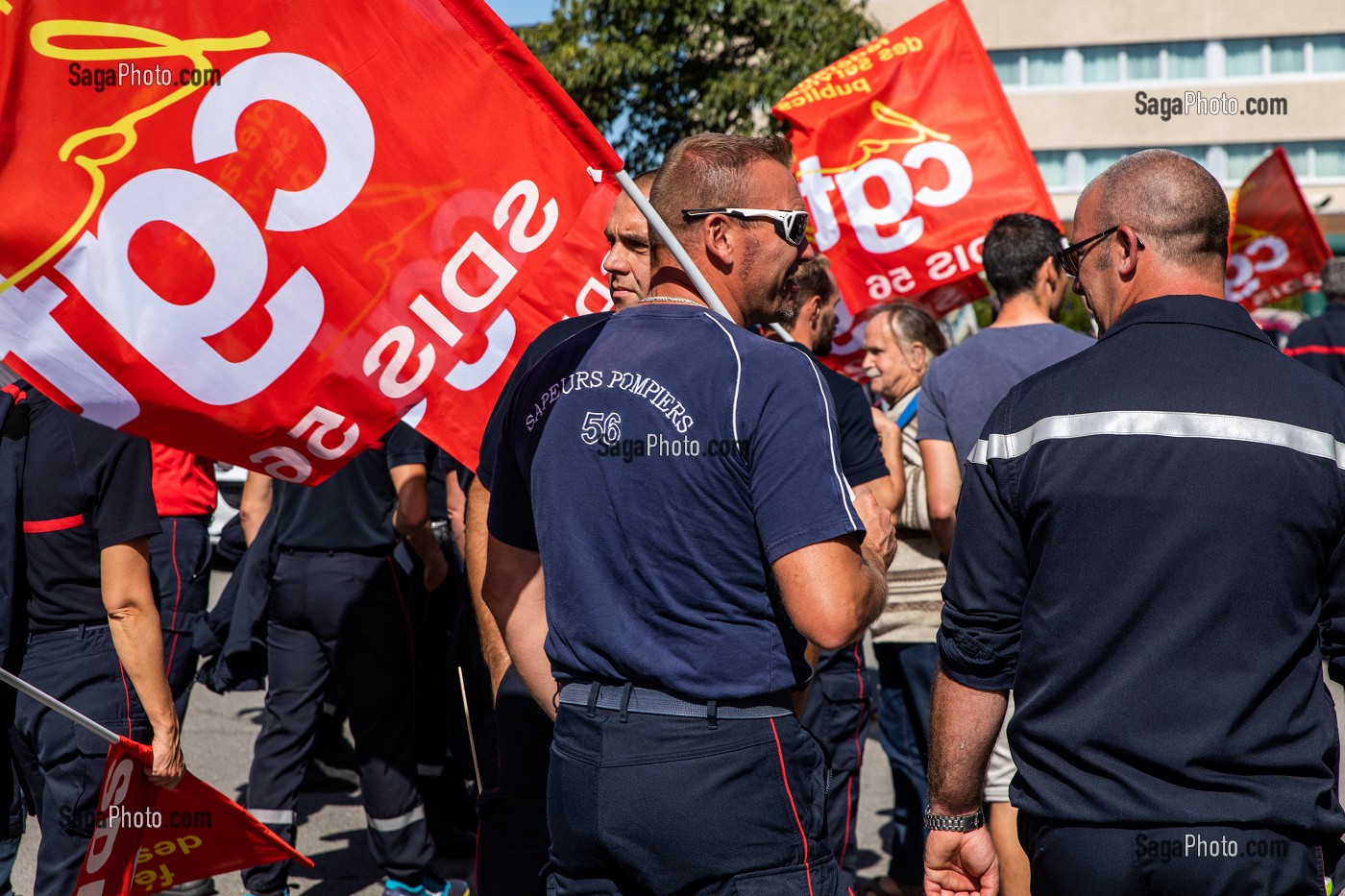 MANIFESTATION DE SAPEURS POMPIERS PROFESSIONNELS A L'APPEL DE LA CGT EN MARGE DU CONGRES NATIONAL DES SAPEURS POMPIERS DE FRANCE, VANNES, LE 20/09/19 