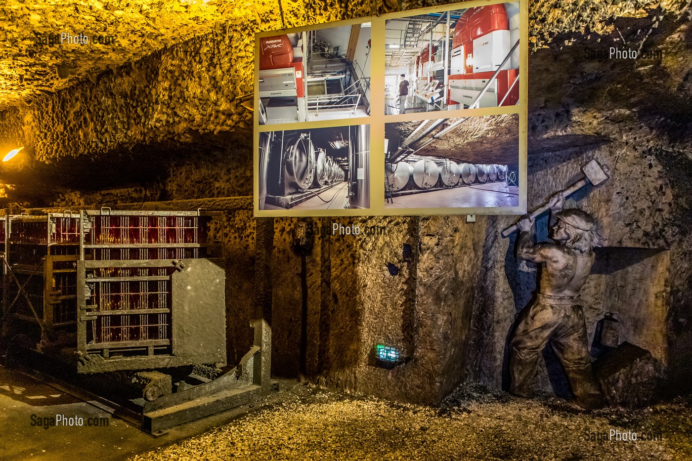 CAVES BAILLY LAPIERRE, ANCIENNES CARRIERES DE PIERRE QUI ABRITENT AUJOURD’HUI UNE PRODUCTION DE CREMANT DE BOURGOGNE, BERCEAU DE L’AOC EN 1975, SAINT BRIS LE VINEUX, YONNE, BOURGOGNE, FRANCE 