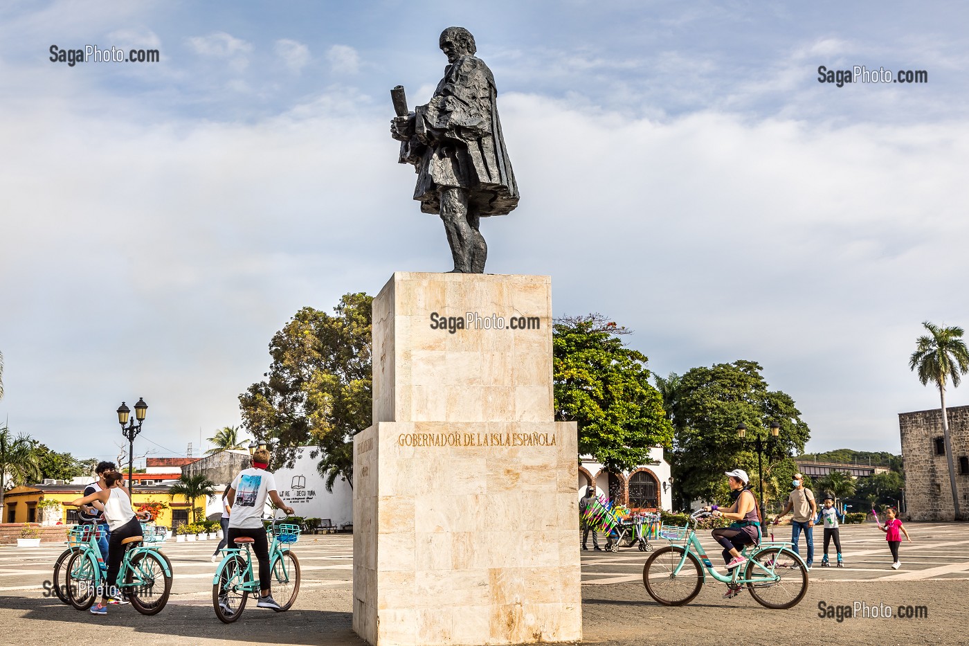 STATUE NICOLAS DE OVANDO, FONDATEUR DE LA VILLE DE SAINT DOMINGUE, QUARTIER COLONIAL ENREGISTRE AU PATRIMOINE MONDIAL DE L'UNESCO, SAINT DOMINGUE, SANTO DOMINGO, REPUBLIQUE DOMINICAINE 