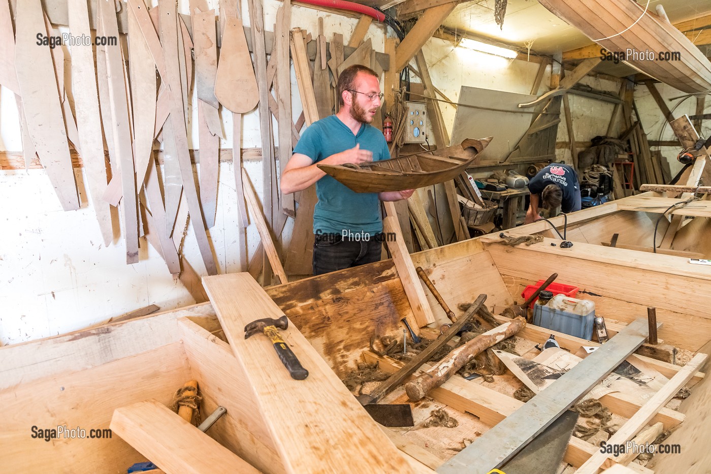 L'ESCUTE, BARQUE FLAMANDE TYPIQUE DU MARAIS AUDOMAROIS, ATELIER DES FAISEURS DE BATEAUX, SAINT OMER, (62) PAS-DE-CALAIS, FRANCE 