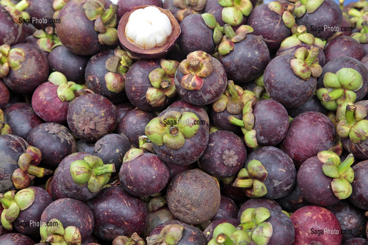 ETALAGE DE MANGOUSTANS, FRUITS TROPICAUX, THAILANDE, ASIE 