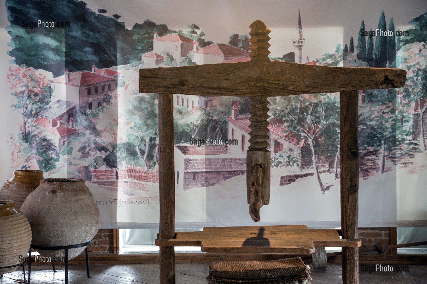ANCIEN PRESSOIR, MUSEE DE L'HUILE D'OLIVE D'ADATEPE, RIVIERA DES OLIVIERS, NORD D’IZMIR, TURQUIE 