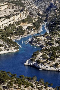 VUE AERIENNE DES CALANQUES DE PORT-MIOU, CASSIS, BOUCHES-DU-RHONE (13), FRANCE 