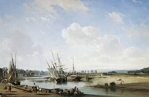 LES QUAIS DE TROUVILLE-SUR-MER PEINT PAR CHARLES MOZIN, VILLA MONTEBELLO, MUSEE DE TROUVILLE-SUR-MER, CALVADOS (14), NORMANDIE, FRANCE, COLLECTION MUSEE DE TROUVILLE-SUR-MER 