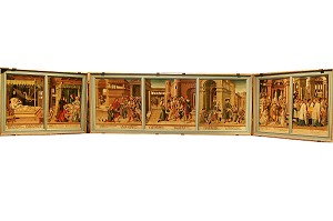 TRIPTYQUE DU XVI IEME REPRRESENTANT LA VIE DE SAINT-ELOI, PEINTRE ANONYME, EGLISE DE CROCQ, CREUSE (23), FRANCE 