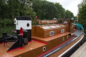 PENICHE LA FAUVETTE DU MUSEE DE LA BATELLERIE A POSES, EURE (27), NORMANDIE, FRANCE 