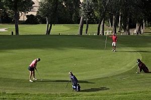 GOLFEURS AU PUT EN APPROCHE DU TROU, GOLF DU PERCHE, SOUANCE-AU-PERCHE, EURE-ET-LOIR (28), FRANCE 