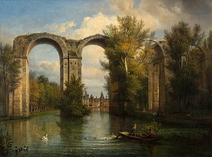 TABLEAU DE F.E. RICOIS (1795-1881), CHATEAU DE MAINTENON VUE A TRAVERS L'AQUEDUC, PIECE DE SAXE, CHATEAU DE MAINTENON, EURE-ET-LOIR (28), FRANCE 