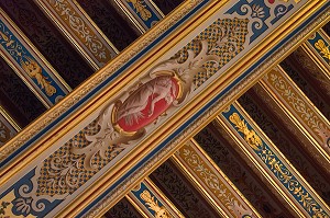 DETAIL DU PLAFOND A LA FRANCAISE DECORE, SALON DU ROI, CHAMBRE DU ROI LOUIS XIV, CHATEAU DE MAINTENON, EURE-ET-LOIR (28), FRANCE 