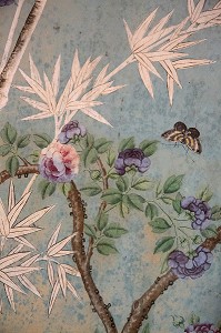 DETAIL DES PAPIERS PEINTS CHINOIS DATES DU 18EME SIECLE, SALON CHINOIS, CHATEAU DE MAINTENON, EURE-ET-LOIR (28), FRANCE 