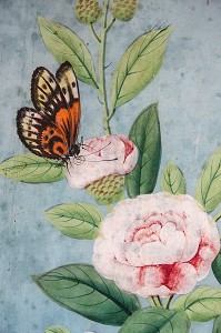 DETAIL DES PAPIERS PEINTS CHINOIS DATES DU 18EME SIECLE, SALON CHINOIS, CHATEAU DE MAINTENON, EURE-ET-LOIR (28), FRANCE 