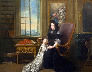 MADAME LA MARQUISE DE MAINTENON (1635-1719), NEE FRANCOISE D'AUBIGNE, ET DE SA NIECE FRANCOISE AMABLE D'AUBIGNE (1684-1739), PEINTURE DE 1719 D'APRES LOUIS-FERDINAND ELLE, CHATEAU DE MAINTENON, EURE-ET-LOIR (28), FRANCE 