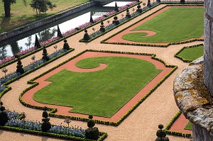 LE CANAL ET LE JARDIN A LA FRANCAISE D'ANDRE LE NOTRE DEPUIS LE CHEMIN DE RONDE, CHATEAU DE MAINTENON, EURE-ET-LOIR (28), FRANCE 