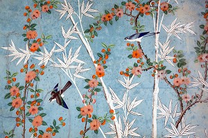 DETAIL DU PAPIER PEINT CHINOIS DU XVIII EME SIECLE DANS LES PETITS APPARTEMENTS, CHATEAU DE MAINTENON, EURE-ET-LOIR (28), FRANCE 