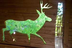 INTERIEUR DE LA CABANE PERCHEE DANS UN ARBRE DU PARC, CHAMBRE D'HOTES A L'AUBERGE GRAND'MAISON, MEAUCE, EURE-ET-LOIR (28), FRANCE 