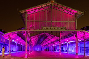 HALLE DE STYLE BALTARD DU MARCHE AUX LEGUMES DE LA PLACE BILLARD, ECLAIRAGE PUBLIC DE NUIT AUX LEDS, CHARTRES, EURE-ET-LOIR (28), FRANCE 