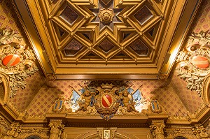 ARMES DE LA FAMILLE DE NOAILLES, DETAIL DU PLAFOND PEINT DE LA GRANDE GALERIE, CHATEAU DE MAINTENON, EURE-ET-LOIR (28), FRANCE 