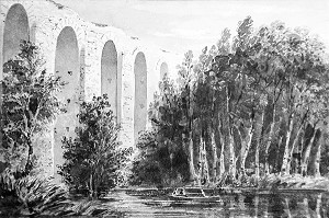 GRAVURE DE L'AQUEDUC DE MAINTENON, EURE-ET-LOIR (28), FRANCE, MENTION OBLIGATOIRE : COLLECTION RAINDRE/NOAILLES 