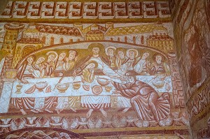 LA CENE, REPAS DU CHRIST ET DES APOTRES, LES FRESQUES RELIGIEUSES DE L'EGLISE SAINT-MARTIN DE VIC, CLASSEES EN 1850 GRACE A L'INTERVENTION DE GEORGE SAND, LE ROMANTISME DE LA VALLEE NOIRE DE GEORGE SAND DANS LE BERRY (36), FRANCE