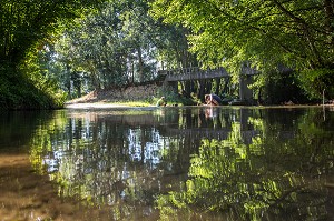 LE PASSAGE A GUE DE RIPOTON SUR LA RIVIERE L'INDRE, ENDROIT DE BAIGNADE DE GEORGE SAND, LA VALLEE NOIRE DANS LE BERRY, VIC (36), FRANCE