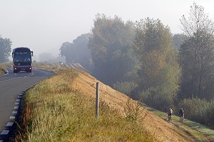 BALADE A VELO SUR LA LEVEE DE LA LOIRE AU PETIT MATIN, AMBOISE, INDRE-ET-LOIRE (37), FRANCE 