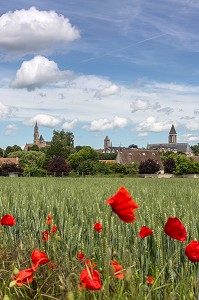 VUE GENERALE DE LA VILLE DE SENLIS AVEC SES CLOCHERS, DEPUIS LA UN CHAMP DE BLE, SENLIS, OISE (60), FRANCE 