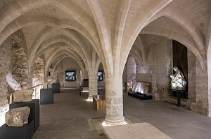 CAVE AUX VOUTES D'OGIVES DU XIV EME SIECLE DU MUSEE D'ART ET D'ARCHEOLOGIE DE LA VILLE AMENAGE DANS L'ANCIEN PALAIS EPISCOPAL, SENLIS, OISE (60), FRANCE 