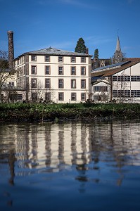 LA FACADE DE L'USINE DE LA MANUFACTURE BOHIN, CONSERVATOIRE VIVANT DE L'AIGUILLE ET DE L'EPINGLE, SAINT-SULPICE-SUR-RISLE, ORNE (61), FRANCE 
