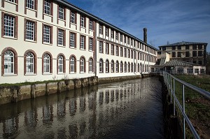 LA FACADE DE L'USINE DE LA MANUFACTURE BOHIN, CONSERVATOIRE VIVANT DE L'AIGUILLE ET DE L'EPINGLE, SAINT-SULPICE-SUR-RISLE, ORNE (61), FRANCE 