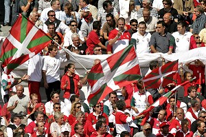 SUPPORTERS DE L'EQUIPE DE BIARRITZ, RENCONTRE DE RUGBY, BIARRITZ OLYMPIQUE, BO/STADE FRANCAIS, STADE AGUILERA, BIARRITZ, PYRENEES ATLANTIQUES, (64), FRANCE PAYS BASQUE, COTE BASQUE 