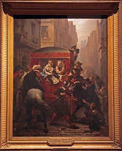 TABLEAU REPRESENTANT L'ASSASSINAT D'HENRI IV ET L'ARRESTATION DE RAVAILLAC EN 1610, PEINTURE DE GUSTAVE HOUSEZ, CHATEAU DE PAU, PYRENEES ATLANTIQUES (64), AQUITAINE, FRANCE 