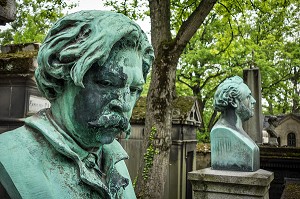 BUSTE DE LA SEPULTURE DU PEINTRE D'HISTOIRE THOMAS COUTURE ET DE L'HOMME POLITIQUE LEDRU-ROLLIN, PERE DU SUFFRAGE UNIVERSEL, CIMETIERE DU PERE-LACHAISE, PARIS 20 EME ARRONDISSEMENT, FRANCE 