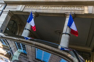 ENTREE DU CONSEIL CONSTITUTIONNEL SOUS LES ARCADES DU PALAIS ROYAL, RUE DE MONTPENSIER, 1ER ARRONDISSEMENT, PARIS, FRANCE 