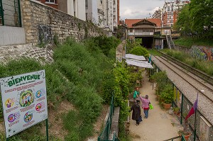 LES JARDINS DU RUISSEAU, JARDIN PARTAGE ASSOCIATIF, SUR LE SITE DE LA GARE ORNANO, PETITE CEINTURE, 18 EME ARRONDISSEMENT (75), FRANCE 