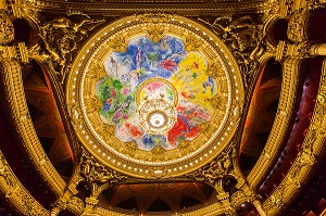 INTERIEUR DE L'OPERA GARNIER, PALAIS GARNIER, PLAFOND PEINT PAR MARC CHAGALL EN 1964, 9 EME ARRONDISSEMENT, (75), PARIS, ILE-DE-FRANCE, FRANCE 