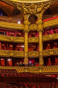 BALCONS ET DECOR INTERIEUR DE L'OPERA GARNIER, PALAIS GARNIER, 9 EME ARRONDISSEMENT, (75), PARIS, ILE-DE-FRANCE, FRANCE 