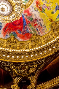 INTERIEUR DE L'OPERA GARNIER, PALAIS GARNIER, PLAFOND PEINT PAR MARC CHAGALL EN 1964, 9 EME ARRONDISSEMENT, (75), PARIS, ILE-DE-FRANCE, FRANCE 