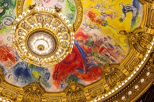 INTERIEUR DE L'OPERA GARNIER, PALAIS GARNIER, PLAFOND PEINT PAR MARC CHAGALL EN 1964, 9 EME ARRONDISSEMENT, (75), PARIS, ILE-DE-FRANCE, FRANCE 