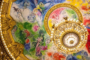 INTERIEUR DE L'OPERA GARNIER, PALAIS GARNIER, PLAFOND PEINT PAR MARC CHAGALL EN 1964, 9 EME ARRONDISSEMENT, (75), PARIS, ILE-DE-FRANCE, FRANCE 