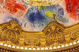 INTERIEUR DE L'OPERA GARNIER, PALAIS GARNIER, PLAFOND PEINT PAR MARC CHAGALL EN 1964, 9 EME ARRONDISSEMENT, (75), PARIS, ILE-DE-FRANCE, FRANCE 