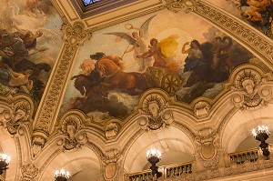 PEINTURE ORNANT LE GRAND ESCALIER A L'INTERIEUR DE L'OPERA GARNIER, PALAIS GARNIER, 9 EME ARRONDISSEMENT, (75), PARIS, ILE-DE-FRANCE, FRANCE 