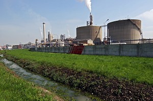 PORT DE ROUEN, GRAND-COURONNE, INDUSTRIE CHIMIQUE, HERBE VERTE, SEINE MARITIME (76) 
