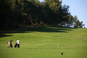 INITIATION AU GOLF SUR TERRAIN DE GOLF DE FUVEAU PRES DE LA MONTAGNE SAINTE VICTOIRE, SWING, PROF DE GOLF, COURS DE GOLF, AIX EN PROVENCE, BOUCHES-DU-RHONE (13), PROVENCE-ALPES-COTE D'AZUR, FRANCE 