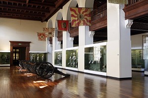 CANONS ALIGNES, SALLE DES ARMES ET DES ARMURES, MUSEE D'ART ET D'HISTOIRE, GENEVE, SUISSE 