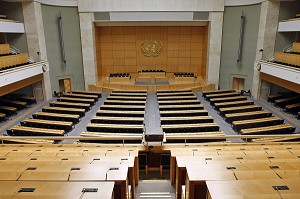 LA GRANDE SALLE DES ASSEMBLEES DU PALAIS DES NATIONS, ORGANISATION DES NATIONS UNIES (ONU, UNITED NATIONS), GENEVE, SUISSE 