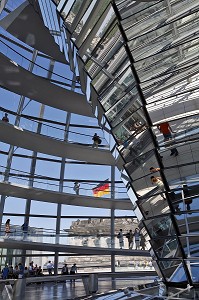 PARLEMENT ALLEMAND, REICHSTAG, DEUTSCHER BUNDESTAG AVEC SONT DOME, REAMENAGES PAR L'ARCHITECTE BRITANNIQUE NORMAN FOSTER, LAUREAT DU PRITZKER (LE 'PRIX NOBEL' DE L'ARCHITECTURE), BERLIN, ALLEMAGNE 