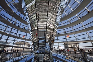 PARLEMENT ALLEMAND, REICHSTAG, DEUTSCHER BUNDESTAG AVEC SONT DOME, REAMENAGES PAR L'ARCHITECTE BRITANNIQUE NORMAN FOSTER, LAUREAT DU PRITZKER (LE 'PRIX NOBEL' DE L'ARCHITECTURE), BERLIN, ALLEMAGNE 